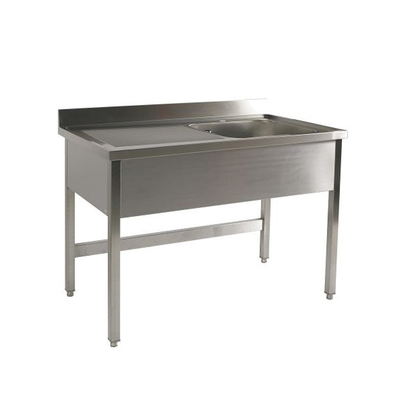 Plonge inox 1 bac - Egouttoir à gauche - L 1400 x P 700 mm - Piètement simple - Nosem