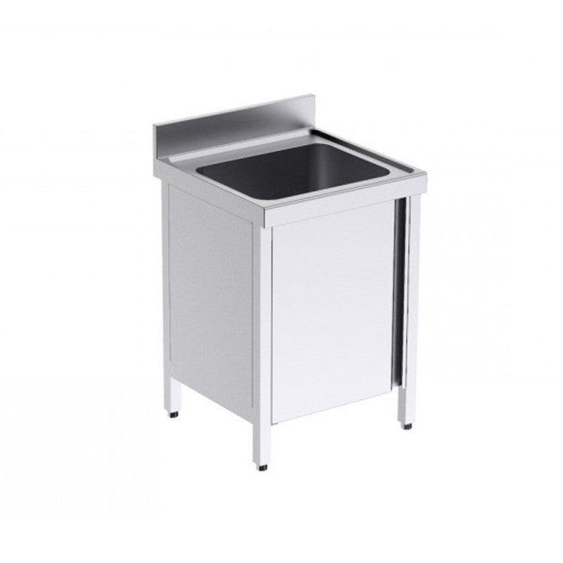 Plonge inox 1 bac - Sans égouttoir - Profondeur 700 mm - Placard fermé - Nosem