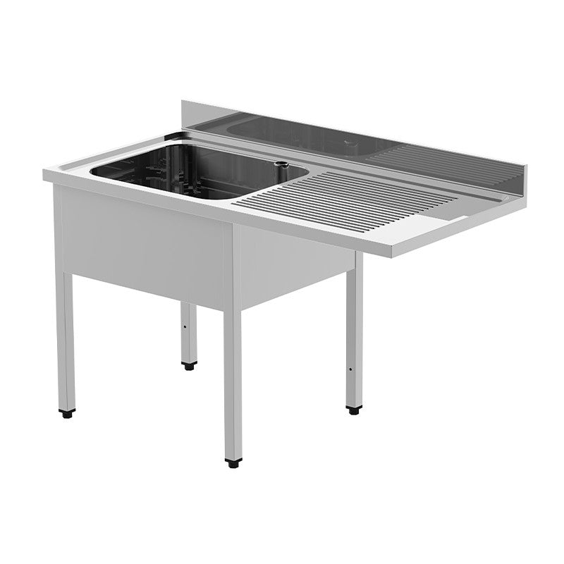 Plonge inox pour lave-vaisselle - 1 bac - Egouttoir à droite - P 700 x L 1200 mm - Sans étagère basse - Nosem