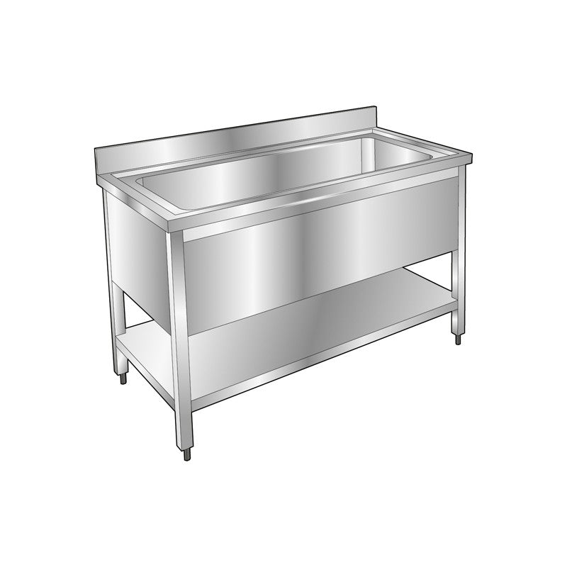 Plonge pâtissière inox - 1 bac - Profondeur 700 mm - Longueur 1200 mm - Avec étagère - Nosem