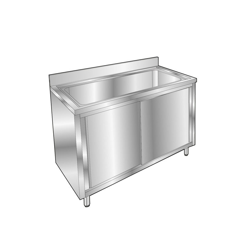 Plonge pâtissière inox - 1 bac - Profondeur 700 mm - Longueur 1200 mm - Placard fermé - Nosem