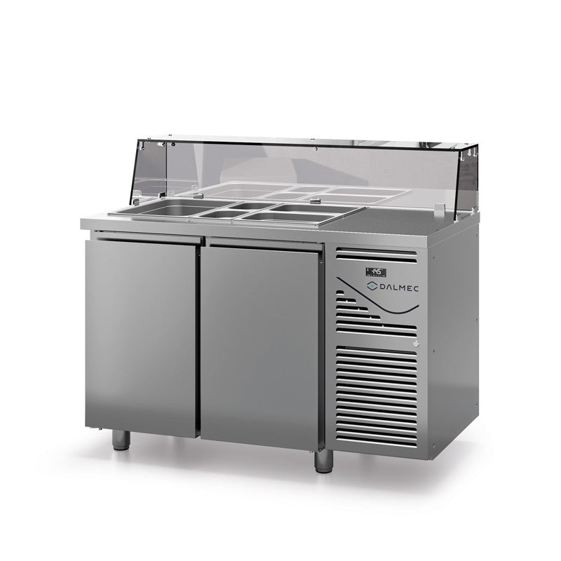 Saladette avec vitrine basse - Prof. 700 - GN 1/1 - Sans groupe - 2 portes - Dalmec