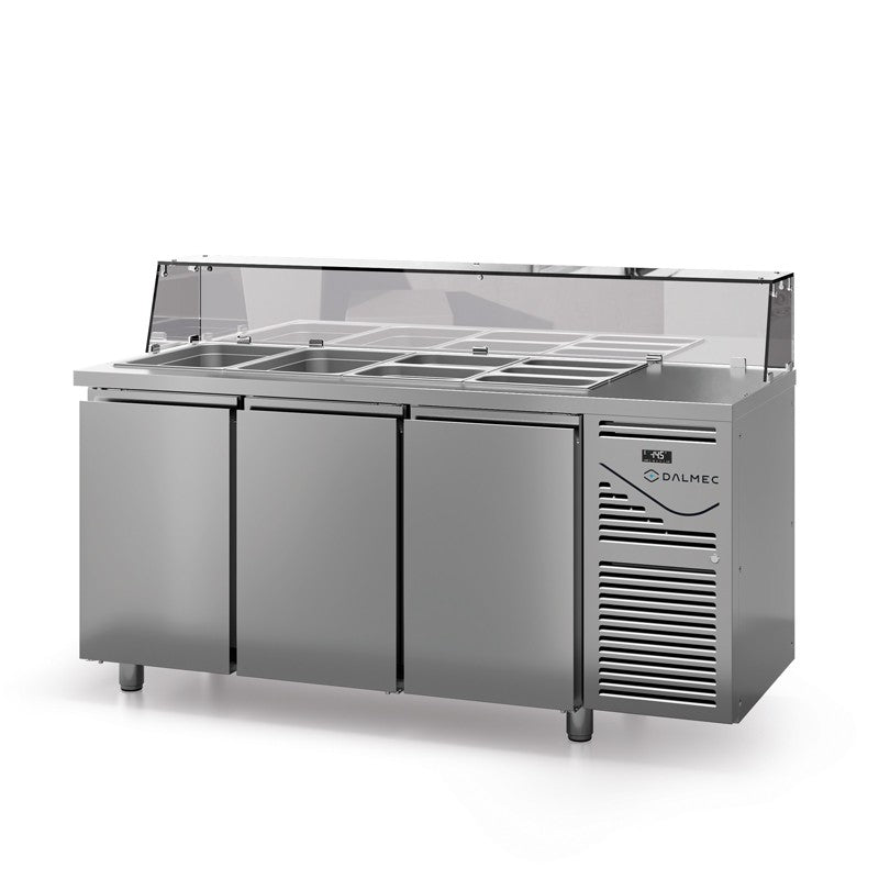 Saladette avec vitrine basse - Prof. 700 - GN 1/1 - Sans groupe - 3 portes - Dalmec