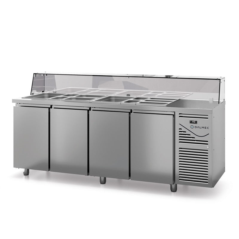 Saladette avec vitrine basse - Prof. 700 - GN 1/1 - Sans groupe - 4 portes - Dalmec