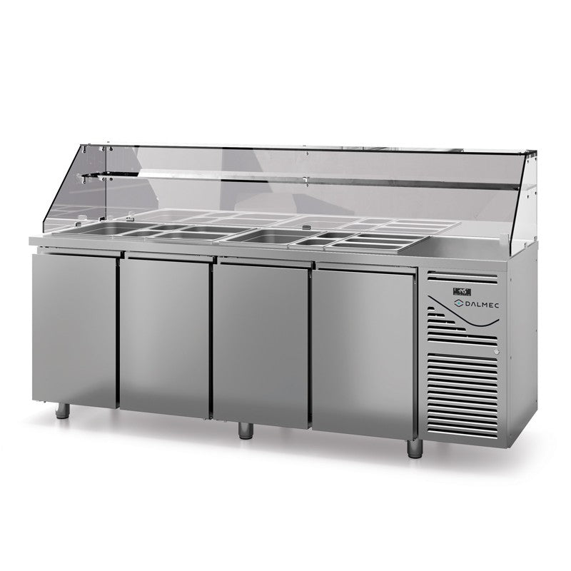 Saladette avec vitrine haute - Prof. 700 - GN 1/1 - Groupe logé - 4 portes - Dalmec