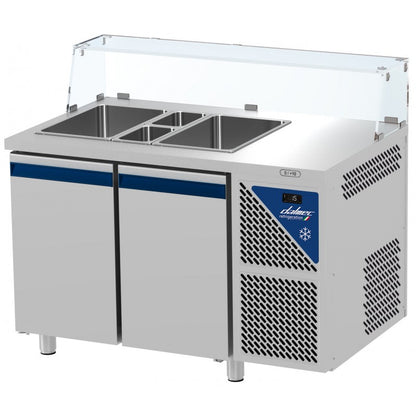 Saladette positive - 2 GN 1/1 + 2 GN 1/4 - 300 L - 2 portes pleines - Prof. 700 - Avec vitrine basse - Dalmec