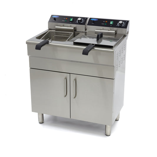 Friteuse - 2 x 16 L - 2 paniers - avec robinet de vidange et support - 400V