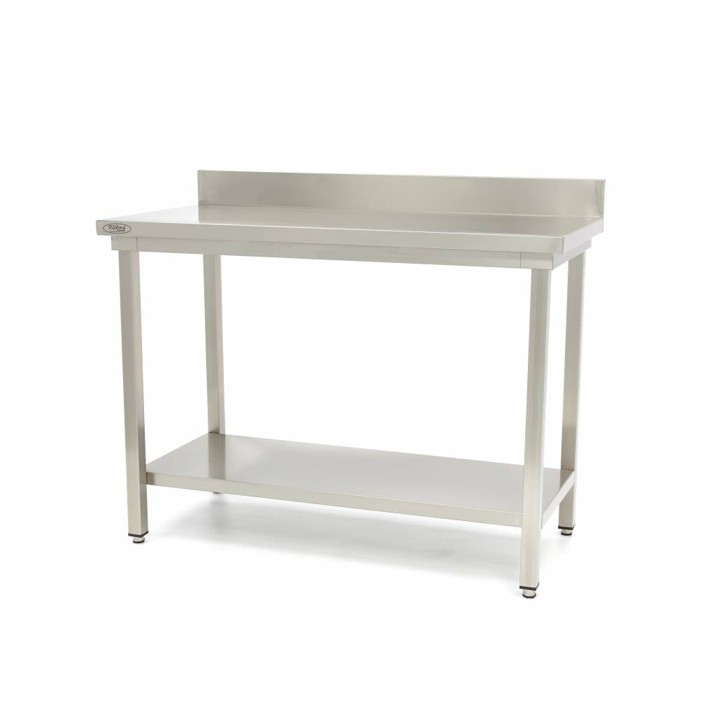 Table en acier inoxydable - 80 x 60 cm - hauteur réglable - avec dosseret et étagère de rangement