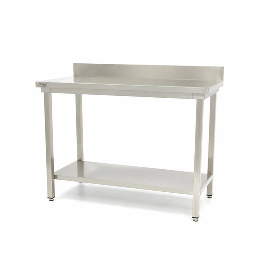 Table en acier inoxydable - 80 x 60 cm - hauteur réglable - avec dosseret et étagère de rangement
