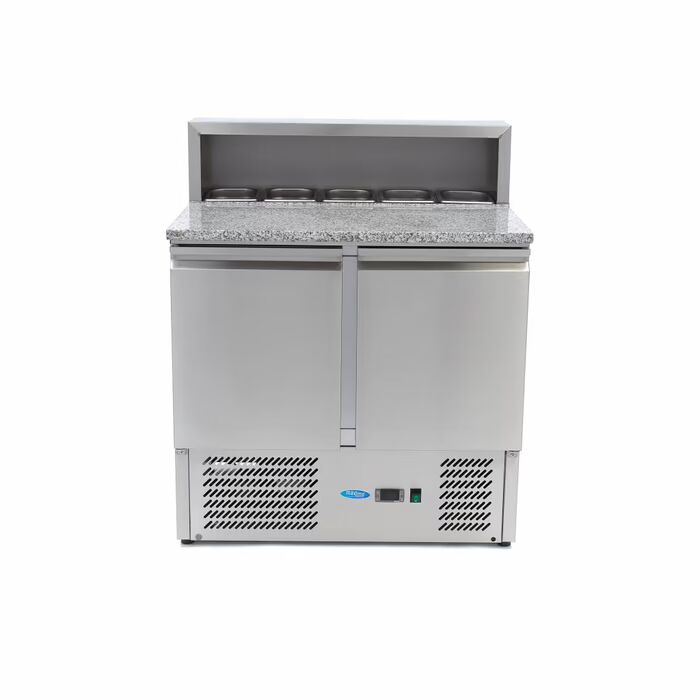 Table positive pour la préparation des pizzas - 90 cm - 2 portes - s'adapte à 5 x 1/6 GN - incl couvercle en acier inoxydable