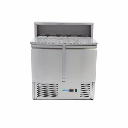 Table positive pour la préparation des pizzas - 90 cm - 2 portes - s'adapte à 5 x 1/6 GN - incl couvercle en acier inoxydable
