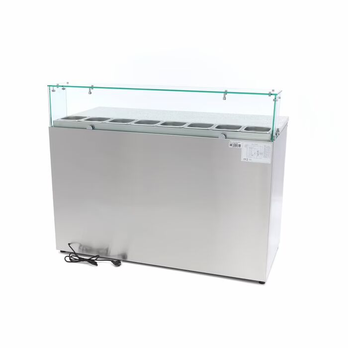 Table positive pour la préparation des pizzas - 137 cm - 3 portes - s'adapte à 8 x 1/6 GN - incl couvercle en verre
