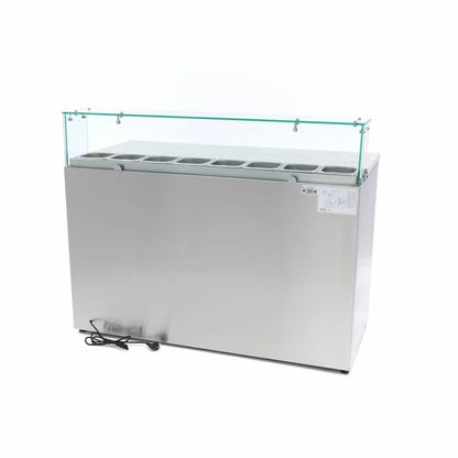 Table positive pour la préparation des pizzas - 137 cm - 3 portes - s'adapte à 8 x 1/6 GN - incl couvercle en verre