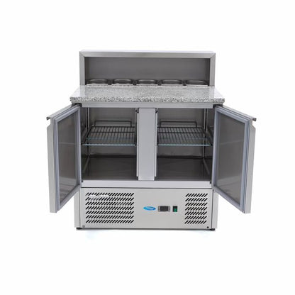 Table positive pour la préparation des pizzas - 90 cm - 2 portes - s'adapte à 5 x 1/6 GN - incl couvercle en acier inoxydable