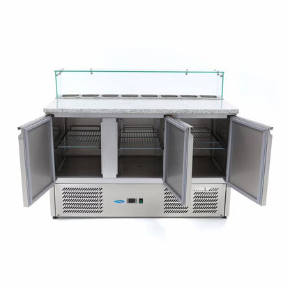 Table positive pour la préparation des pizzas - 137 cm - 3 portes - s'adapte à 8 x 1/6 GN - incl couvercle en verre