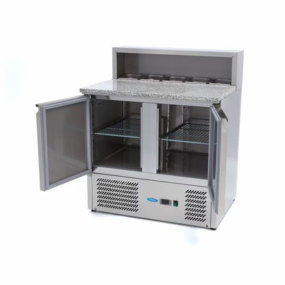 Table positive pour la préparation des pizzas - 90 cm - 2 portes - s'adapte à 5 x 1/6 GN - incl couvercle en acier inoxydable