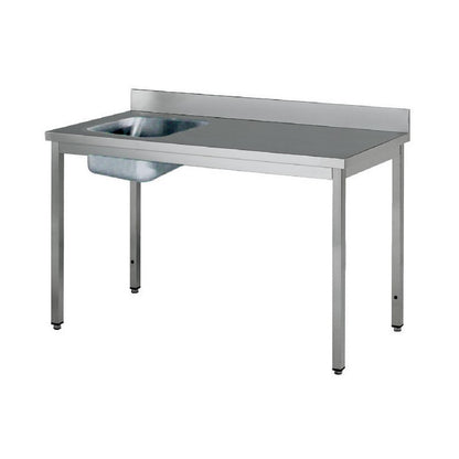 Table adossée inox avec bac profondeur 700 mm - Bac à gauche - Longueur 1600 mm - Nosem