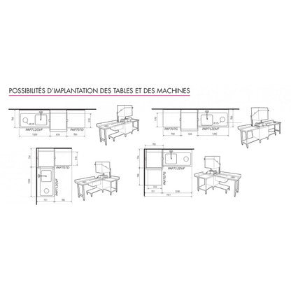 Table avec bac pour machines à capot panier 500 x 500 ou 600 x 500 - PAP712DVF - Nosem