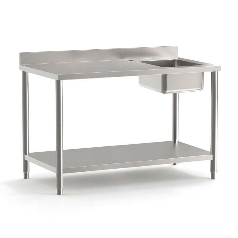 Table du chef adossée avec étagères PROF. 700 MM - LONG. 1800 MM - Bac à droite - Nosem