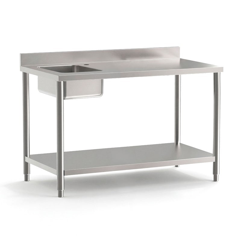 Table du chef adossée avec étagères PROF. 700 MM - LONG. 2000 MM - Bac à gauche - Nosem