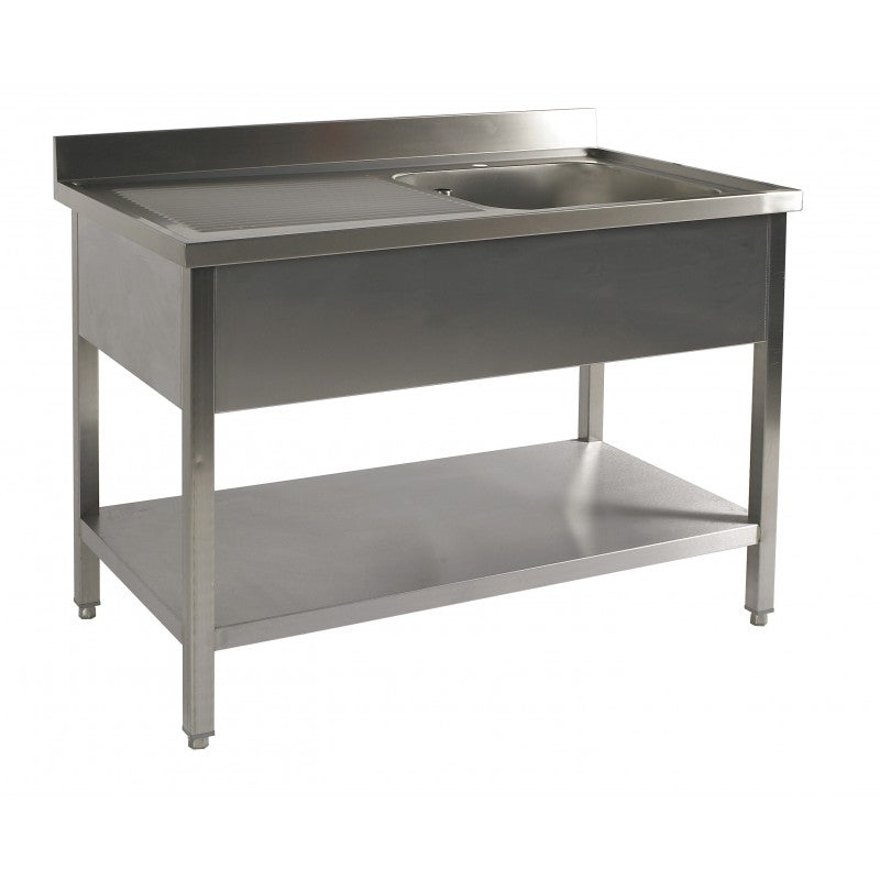 Table du chef adossée inox avec étagère profondeur 700 mm - Bac à droite - TACFD712ET - Nosem