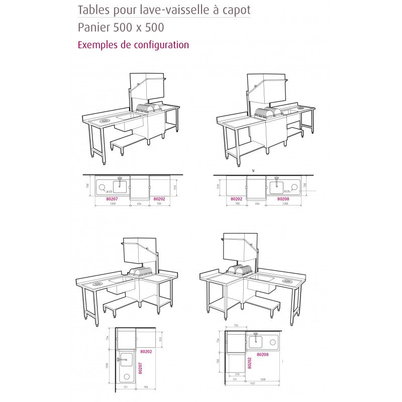 Table entrée/sortie pour machines à paniers 500 x 500 ou 600 x 500 - 80203 - Furnotel