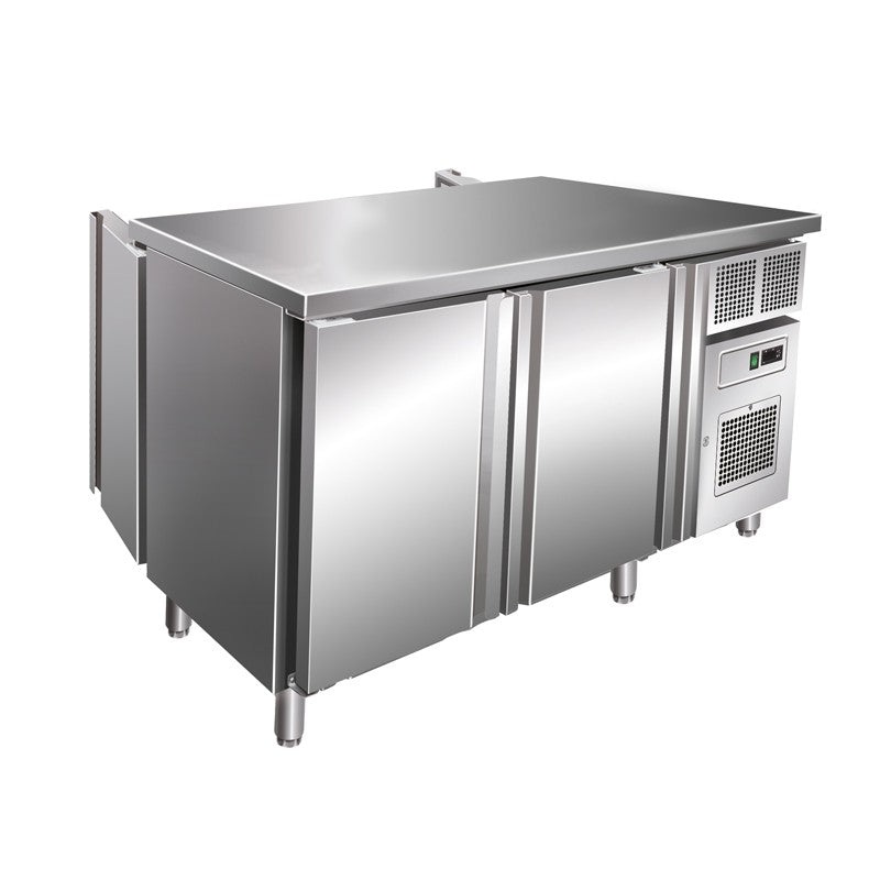 Table gastro réfrigérée GN 1/1 traversante positive -2/+8 °C - 216 L - 2 portes - Prof. 700 mm - Avec groupe logé