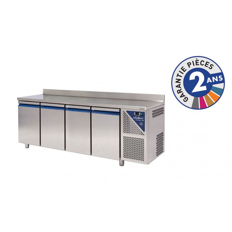 Table réfrigérée positive 0/+10°C - 470 L - Avec dosseret - 4 portes - Avec groupe logé - Dalmec