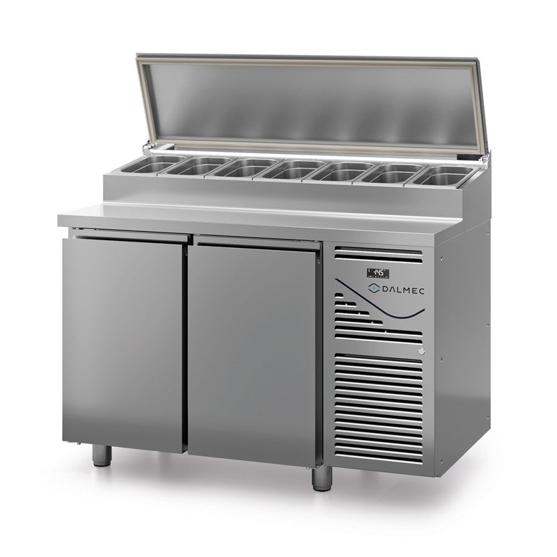 Table snack avec couvercle acier - Prof. 800 - 400 x 600 - Groupe logé - 2 portes - Dalmec