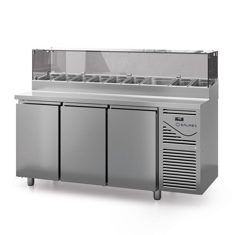 Table snack avec vitrine - Prof. 800 - 400 x 600 - Groupe logé - 3 portes - Dalmec