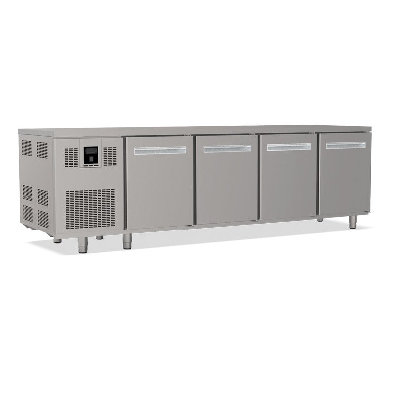 Tables réfrigérées pâtissières positives +2/+8 °C - Dessus inox - Avec groupe logé - Prof. 810 mm - 4 portes - Nosem