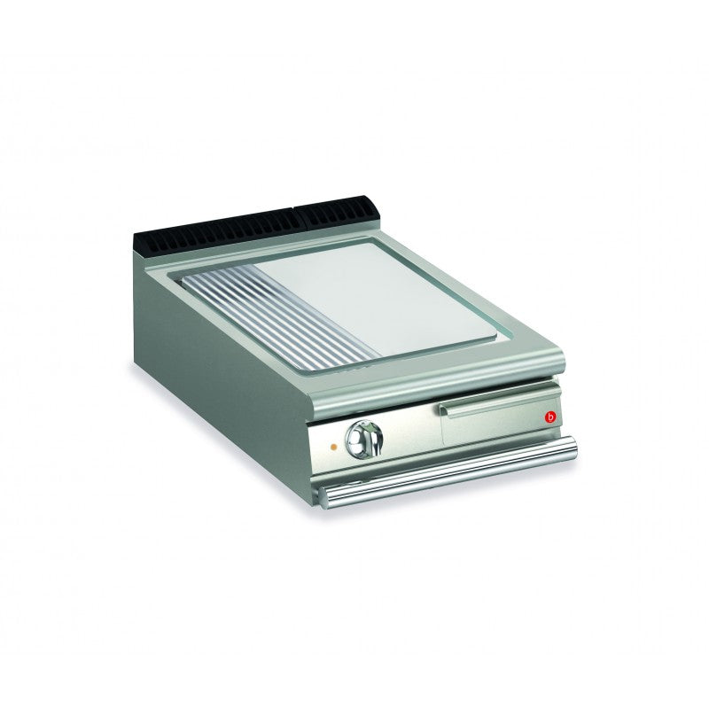 Top plancha électrique - Plaque 1/3 rainurée 37,3 dm² - AISI 430 - Larg. 600 mm - 505 x 490 - Baron