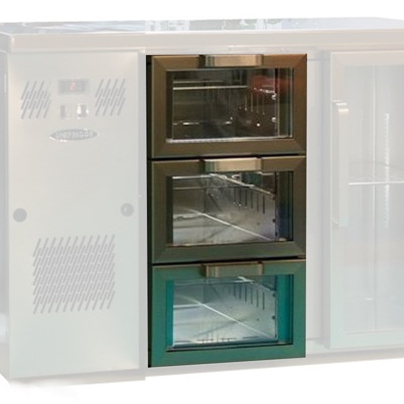 Kit 3 tiroirs vitrés pour porte large - Prof. 700 - Finition Inox - Unifrigor