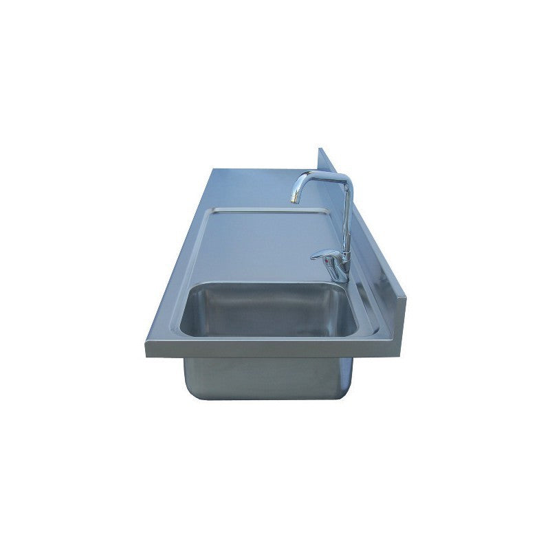 Plan de travail inox pour arrière-bars groupe logé - 4 portes larges - Avec dosseret - Longueur 2740 - 115498