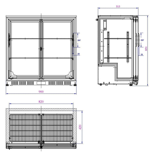Arrière Bar Réfrigérée Noir 2 Portes Coulissantes L900 (7527.0045) - Combisteel 7527.0045