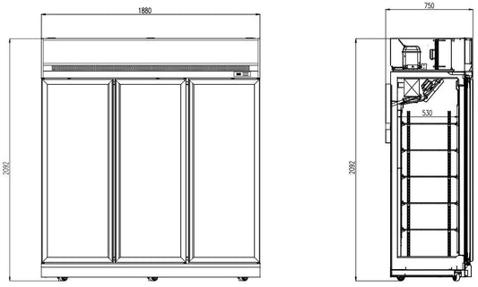 Armoire Negative 3 Portes En Verre Noir Ins-1530F Bl - Combisteel 7455.2435