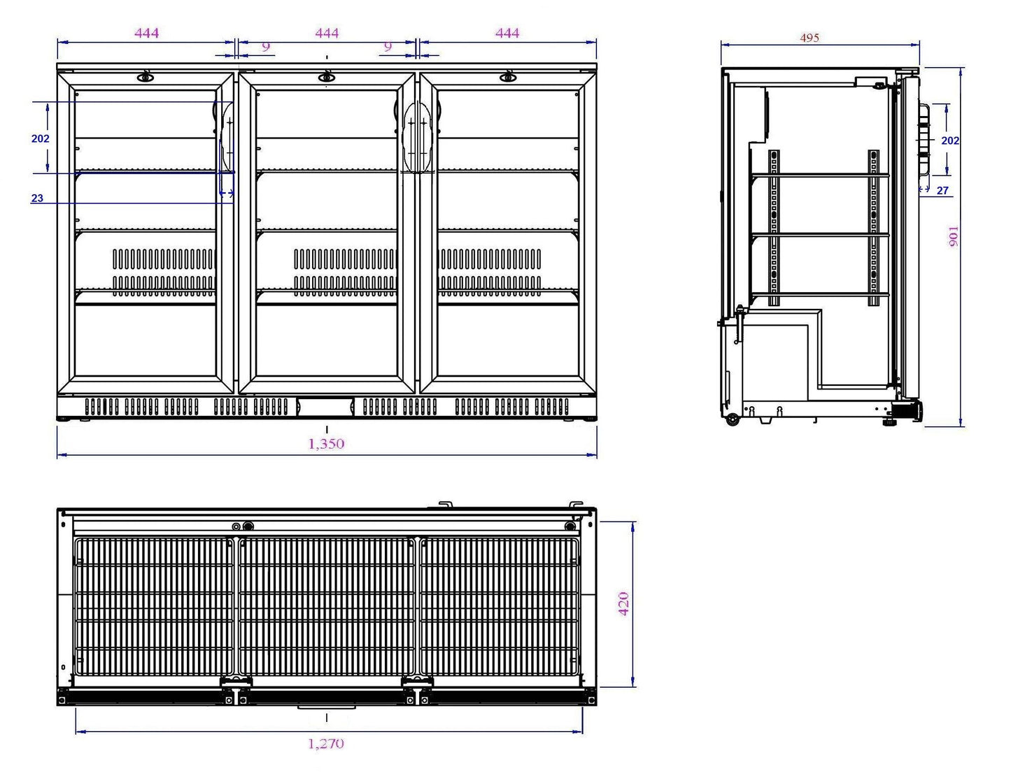 Arrière Bar Réfrigérée Noir 3 Portes L1350 - Combisteel 7527.0015