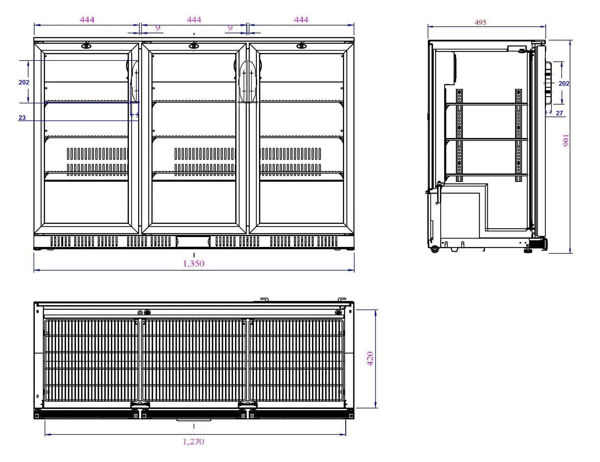 Arrière Bar Réfrigérée Noir 3 Portes L1350 - Combisteel 7527.0015