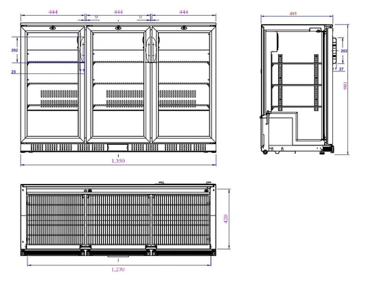 Arrière Bar Réfrigérée Noir 3 Portes L1350 - Combisteel 7527.0015