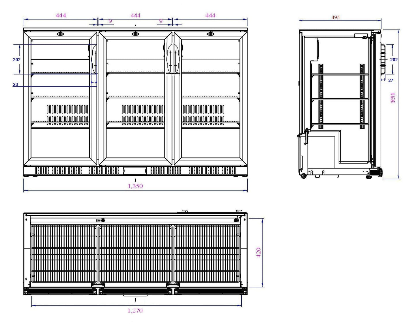 Arrière Bar Réfrigérée Noir 3 Portes L1350 (7527.0040) - Combisteel 7527.0040