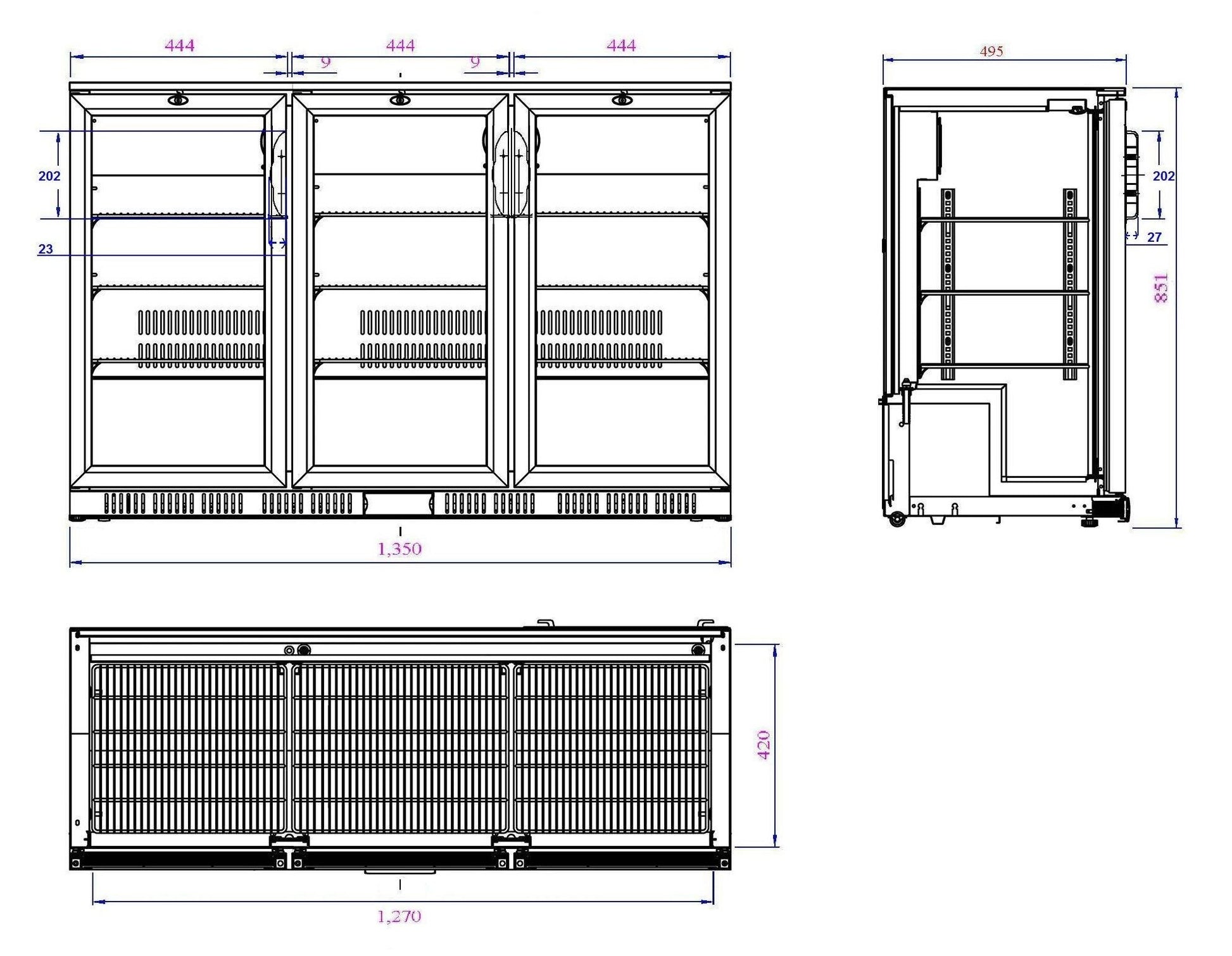 Arrière Bar Réfrigérée Noir 3 Portes L1350 (7527.0040) - Combisteel 7527.0040