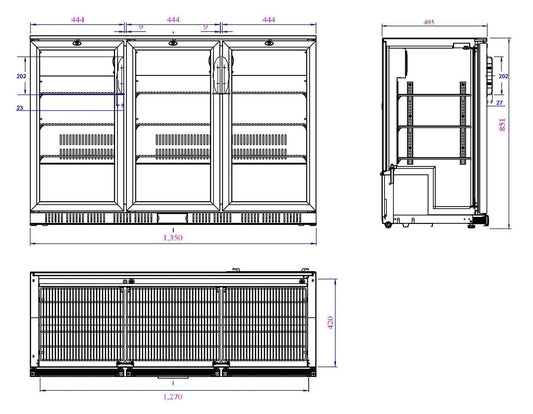 Arrière Bar Réfrigérée Noir 3 Portes L1350 (7527.0040) - Combisteel 7527.0040