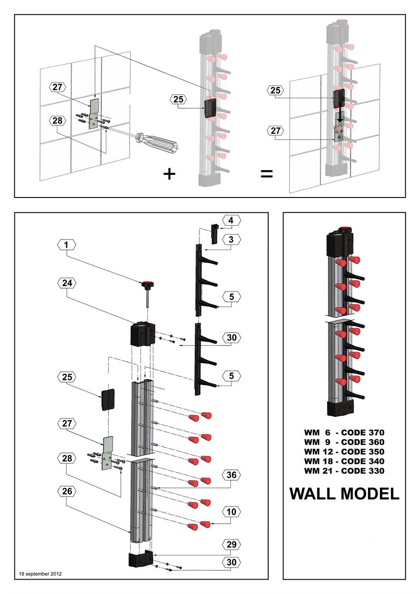 Porte-Assiesttes Dressées Murale 21 - Combisteel 7036.0029