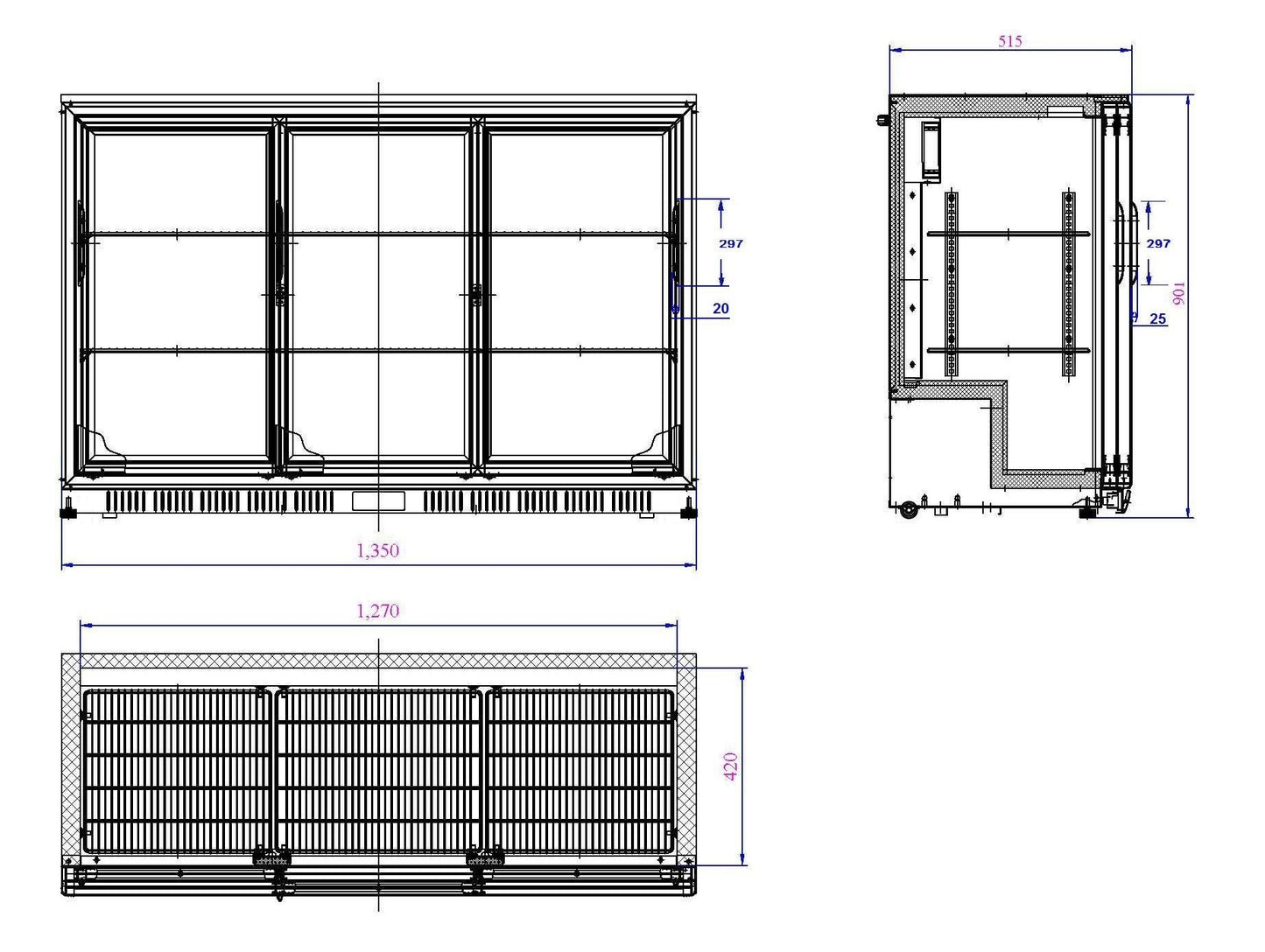 Arrière Bar Réfrigérée Noir 3 Portes Coulissantes L1350 - Combisteel 7527.0025