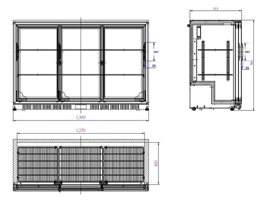 Arrière Bar Réfrigérée Noir 3 Portes Coulissantes L1350 - Combisteel 7527.0025