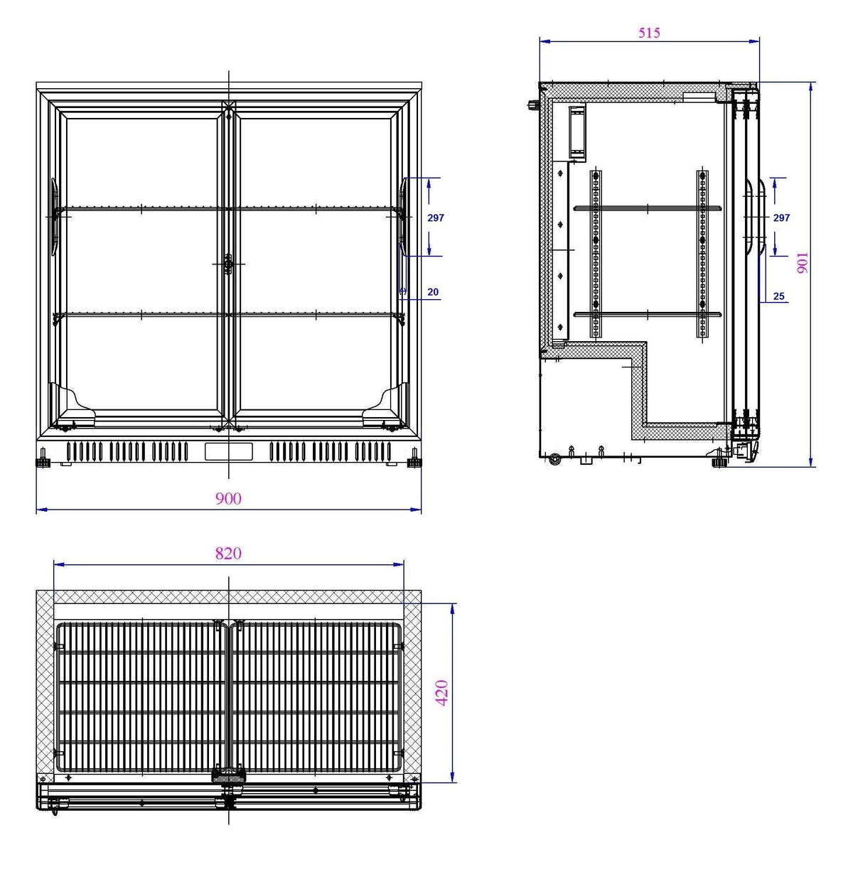 Arrière Bar Réfrigérée Noir 2 Portes Coulissantes L900 (7527.0020) - Combisteel 7527.0020