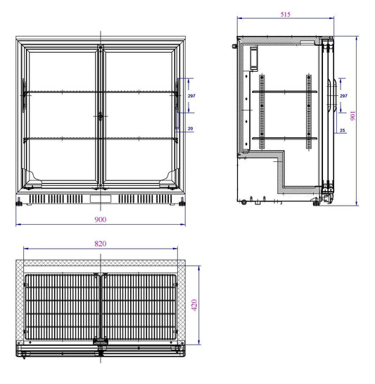 Arrière Bar Réfrigérée Noir 2 Portes Coulissantes L900 (7527.0020) - Combisteel 7527.0020