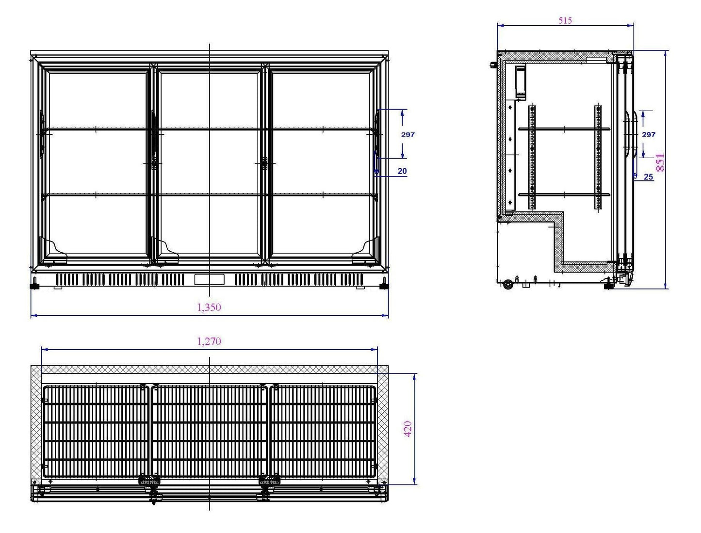 Arrière Bar Réfrigérée Noir 3 Portes Coulissantes L1350 (7527.0050) - Combisteel 7527.0050