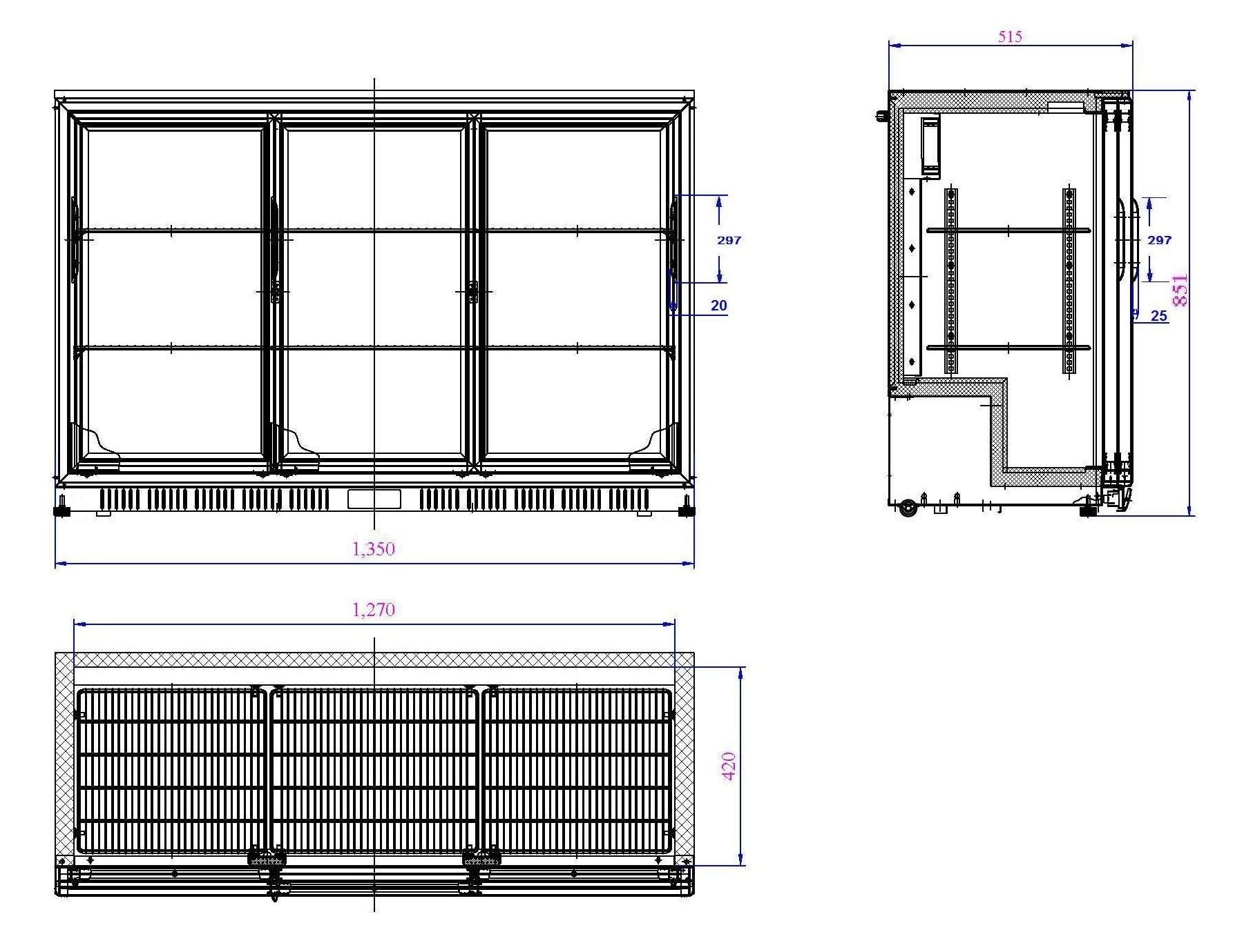 Arrière Bar Réfrigérée Noir 3 Portes Coulissantes L1350 (7527.0050) - Combisteel 7527.0050