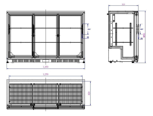 Arrière Bar Réfrigérée Noir 3 Portes Coulissantes L1350 (7527.0050) - Combisteel 7527.0050